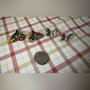 Butterfly Stud Earrings Set | Colorful Crystal & Blue shell | Gold Tone